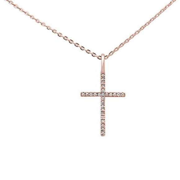 .05ct 14kt rose gold diamond cross pendant necklac